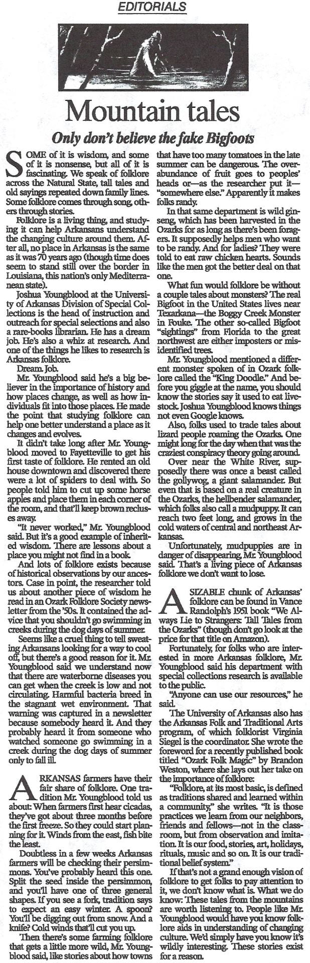 "Mountain Tales" article in the Arkansas Democrat-Gazette